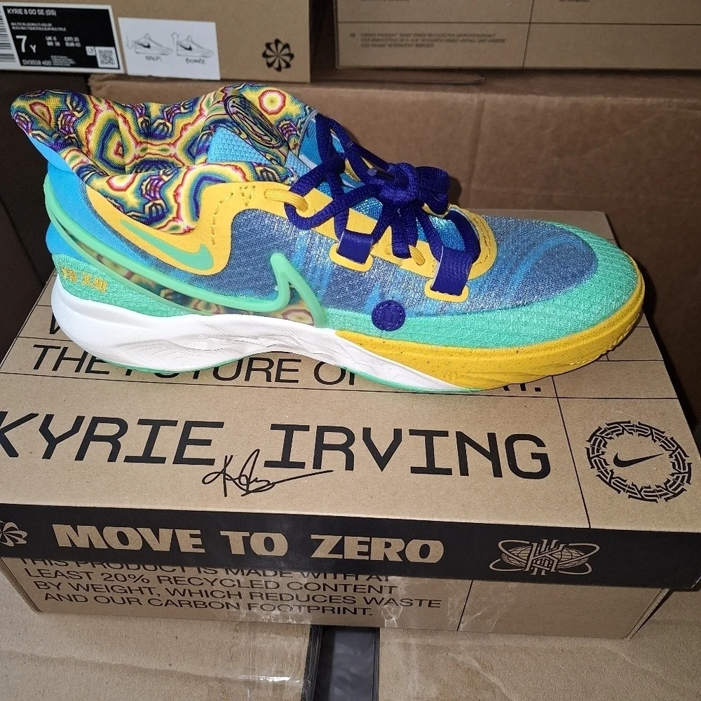 Nike Kyrie 8 GO SE (GS) Baltic Blue/ Multi-Color new with the box with no flaws.